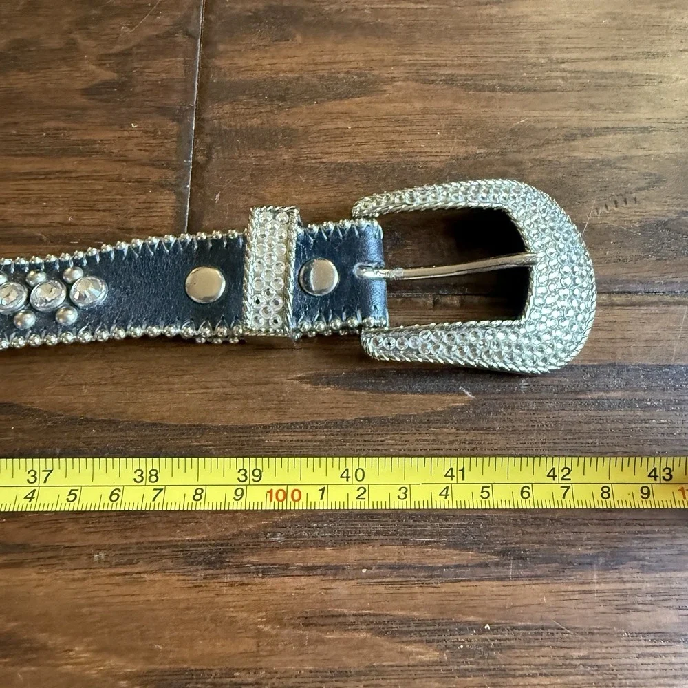B B Simon Clear Rhinestone Belt Womens XL 3031A65 Black Western Bling Rodeo